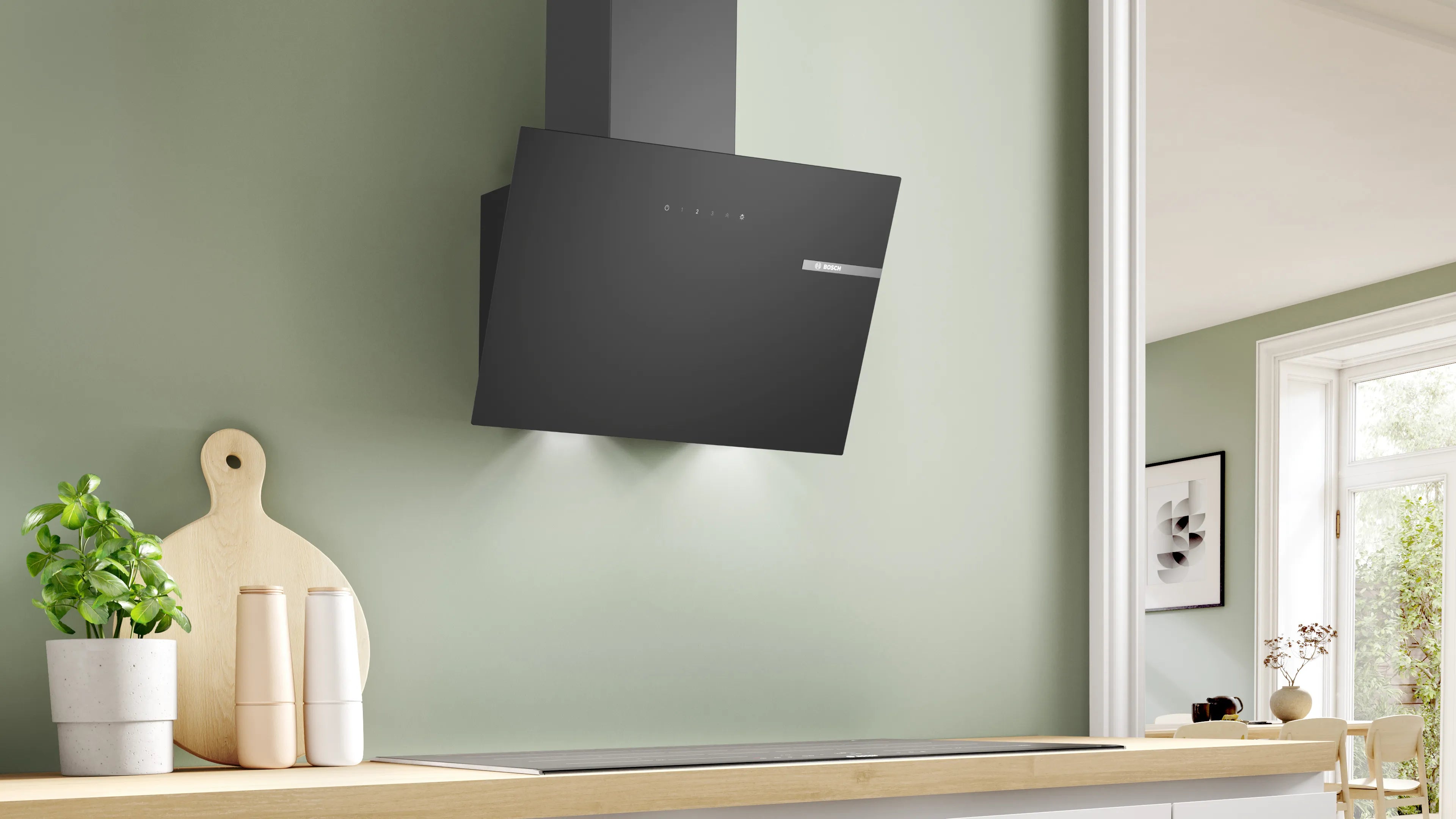 Bosch Series 2 Wall-mounted cooker hood 60 cm clear glass black printed, Black