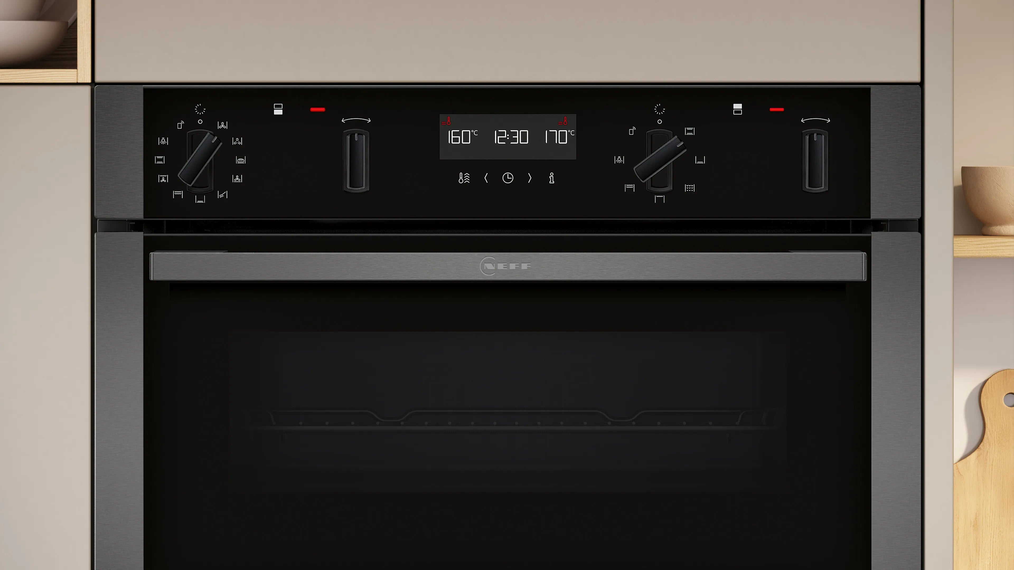 NEFF N50 U2ACH7AG7B Built In WiFi Connected Electric Double Oven with Pyrolytic Cleaning - Graphite