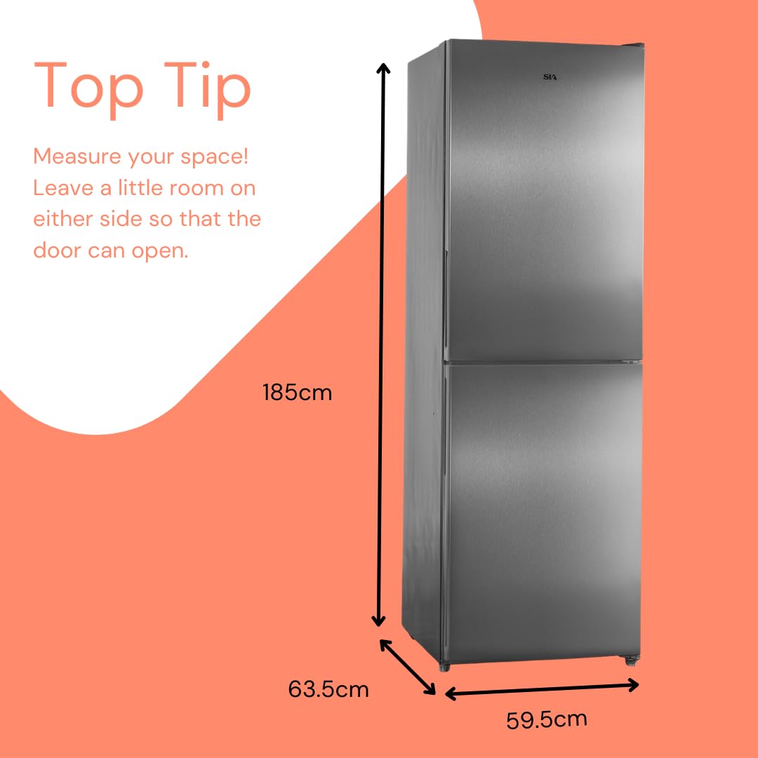 SIA STNF185DXE 317L No Frost Freestanding Fridge Freezer in Inox/Silver