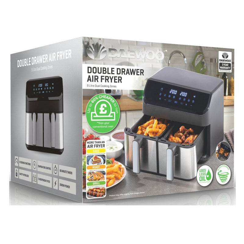 Daewoo SDA2616 9L XL Digital Double Drawer Air Fryer