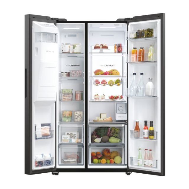 Haier HSW79F18DIPT Wifi Connected Plumbed Frost Free American Fridge Freezer - Black - D Energy Rated
