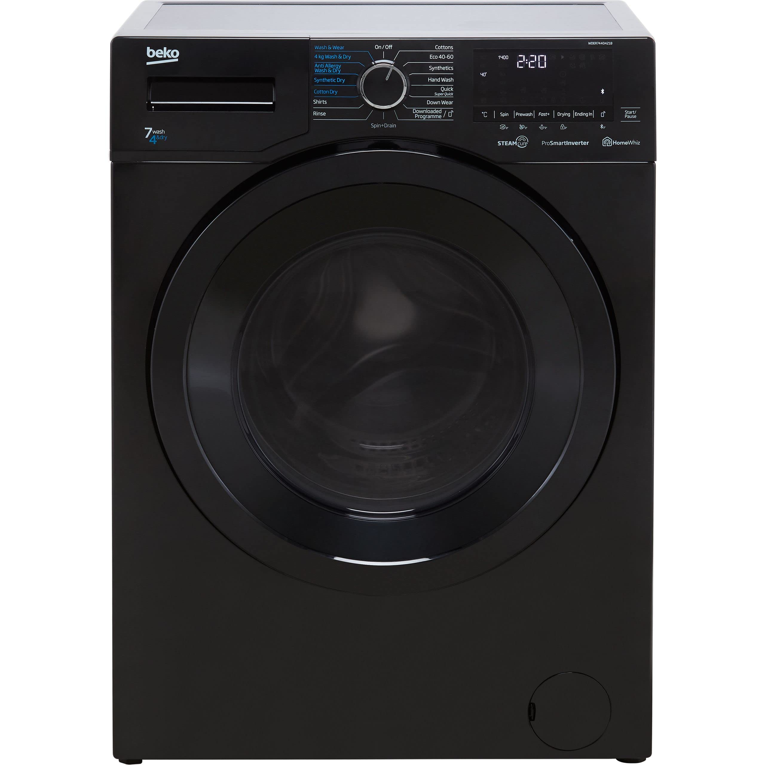 Beko WDER7440421B Freestanding 7kg Wash / 4kg Dry Capacity Washer Dryer with SteamCure