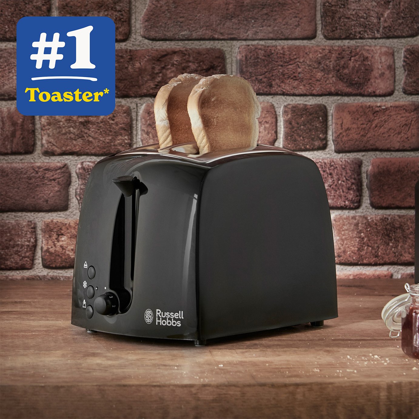 Russell Hobbs 21641 Textures 2 Slice Toaster – Black Wide Slot Toaster