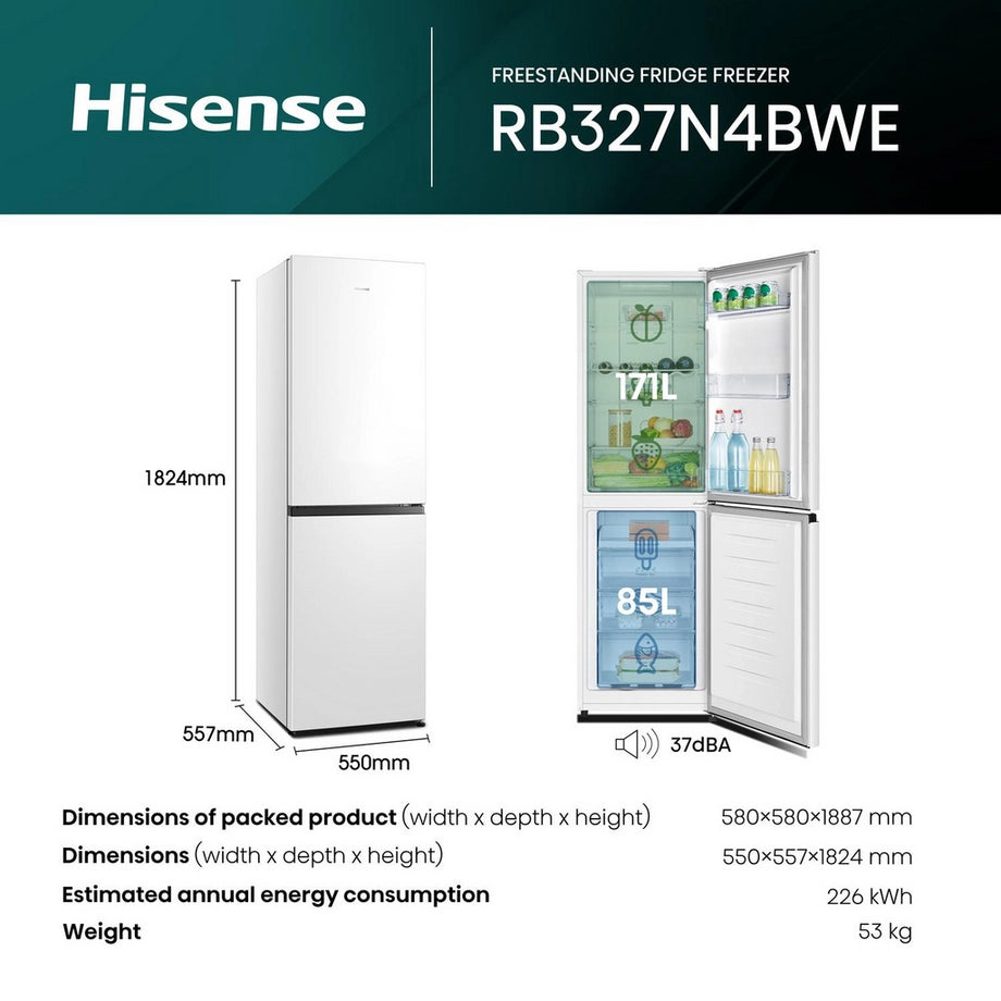 Hisense RB327N4BWE 55cm 50/50 Frost Free Fridge Freezer - White