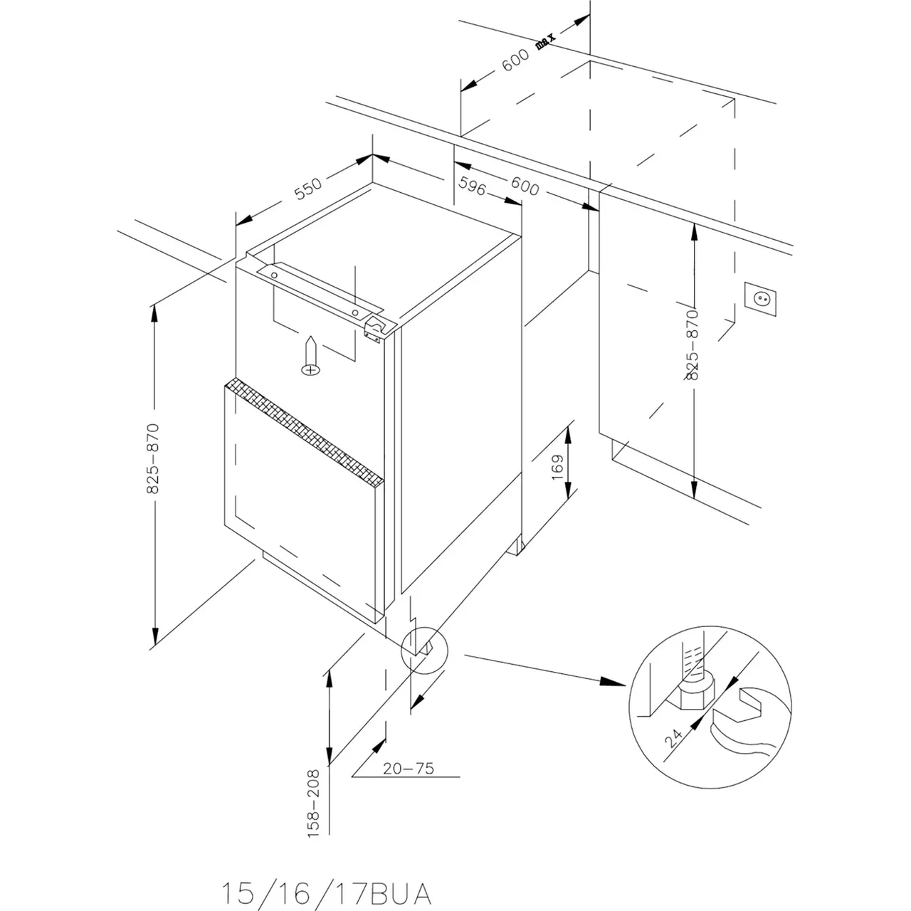 HOOVER HUSE68EWKP Integrated Undercounter Freezer - Fixed Hinge