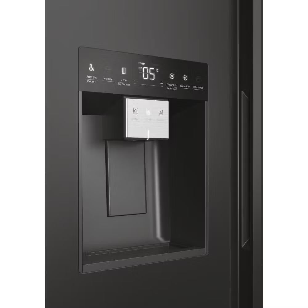 Haier HSW79F18DIPT Wifi Connected Plumbed Frost Free American Fridge Freezer - Black - D Energy Rated