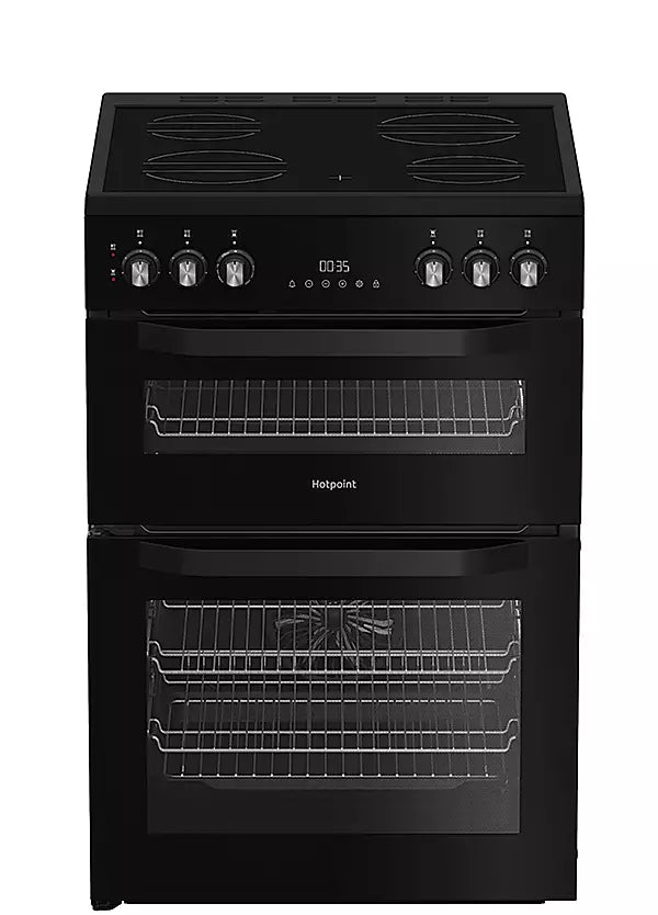 Hotpoint HTE6VDCB1 60cm Electric Twin Cooker with Multiflow - Black