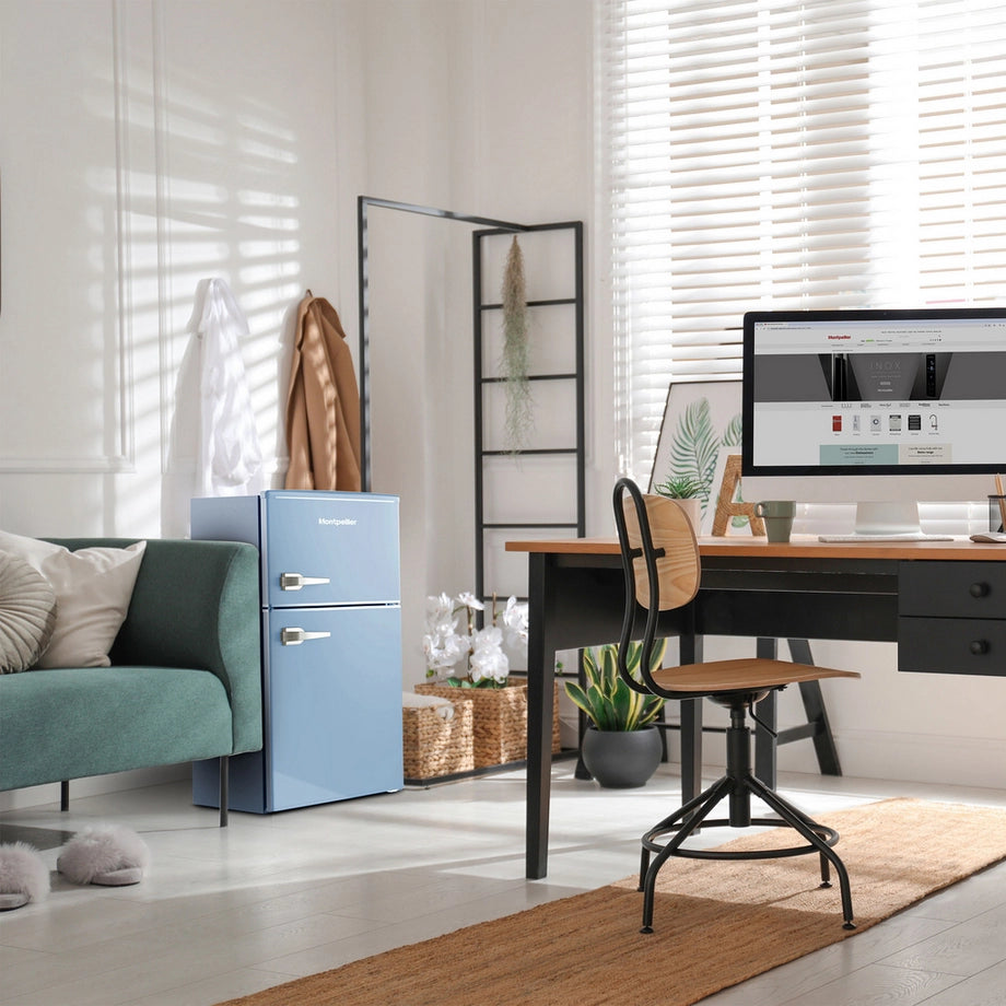 Montpellier MAB2035EPB 45.3cm Low Frost Undercounter Mini Retro Fridge Freezer - Pastel Blue