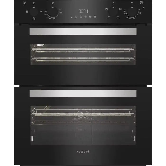 Hotpoint 72cm Built Under Double Fan Oven with Telescopic Shelf DUH 12G1 B