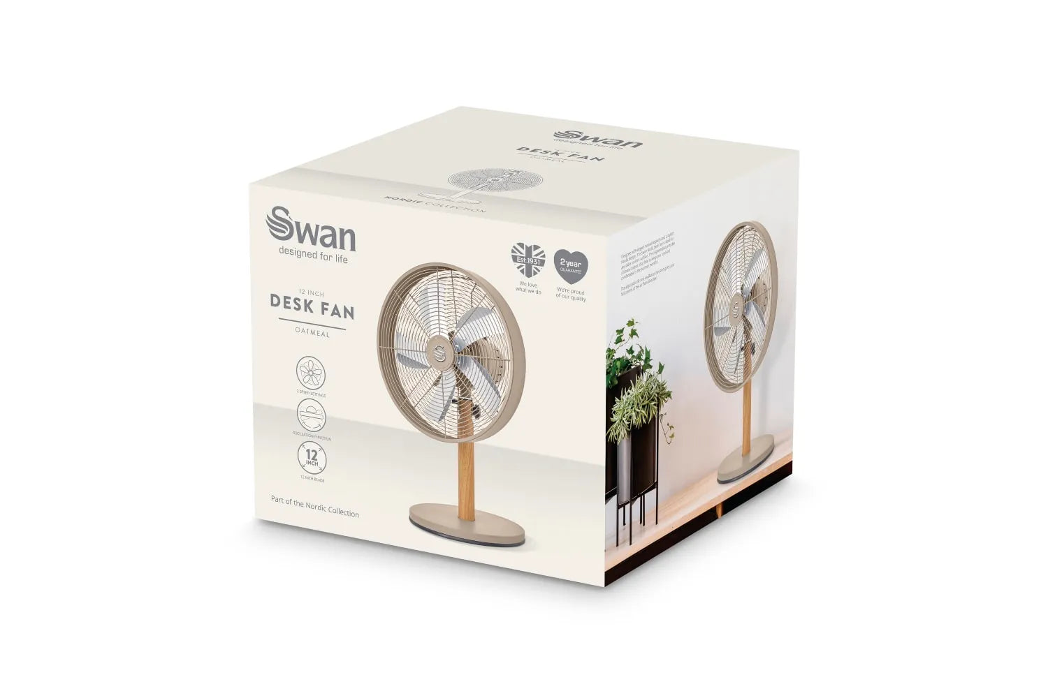 Swan Nordic SFA16920OAT Nordic 12" Desk Fan – Oatmeal