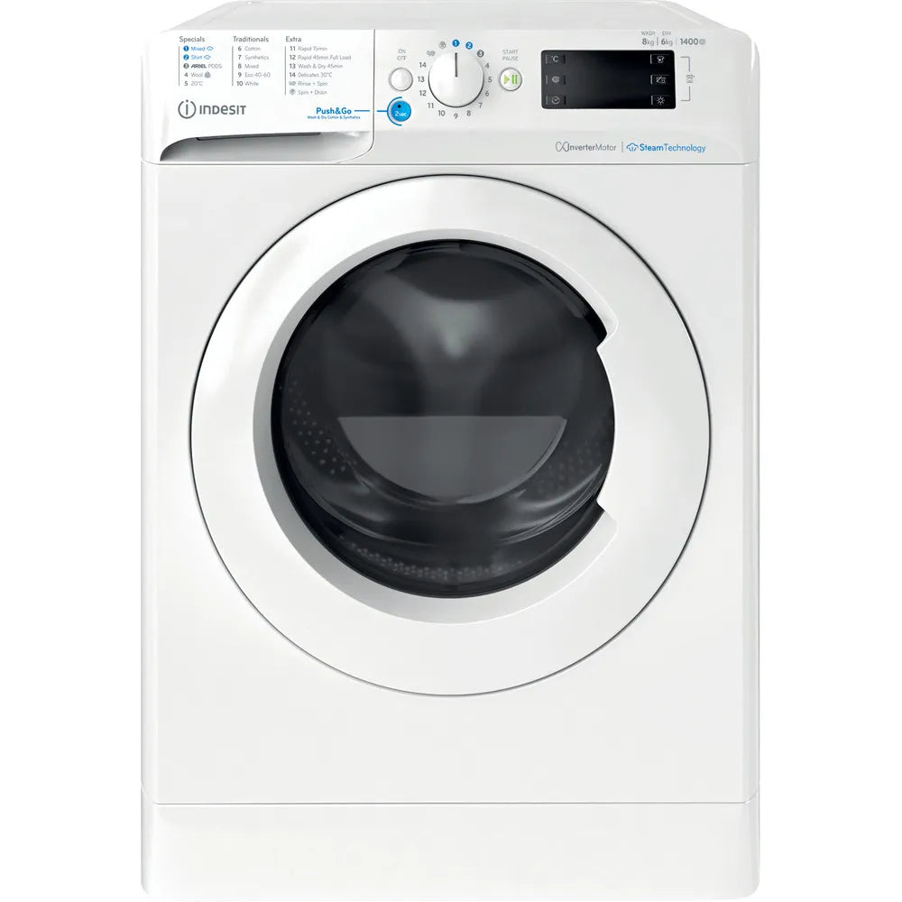 Indesit Push&Go Freestanding Washer Dryer - White - 8kg/6kg 1400 RPM - BDE 86436 WV UK