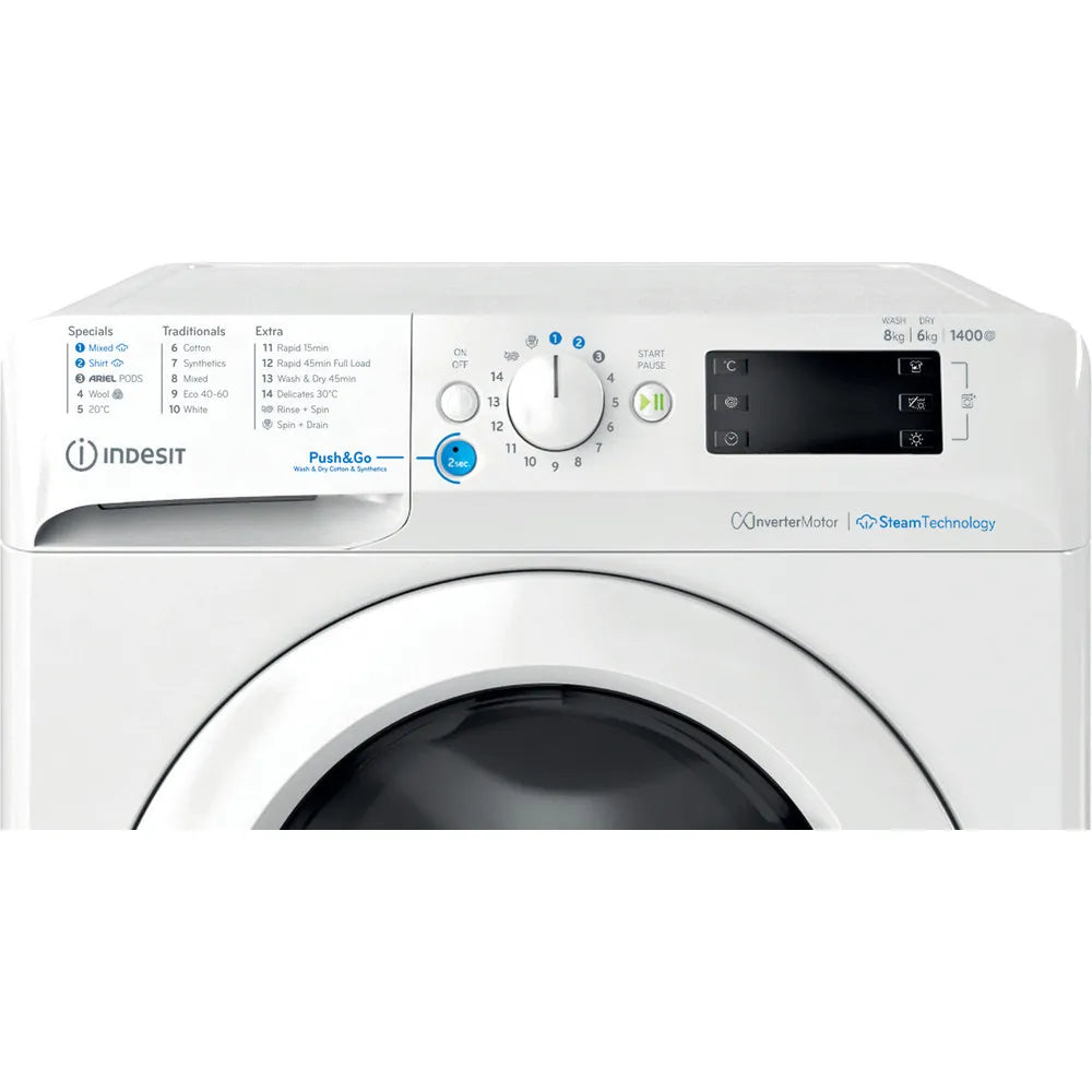 Indesit Push&Go Freestanding Washer Dryer - White - 8kg/6kg 1400 RPM - BDE 86436 WV UK