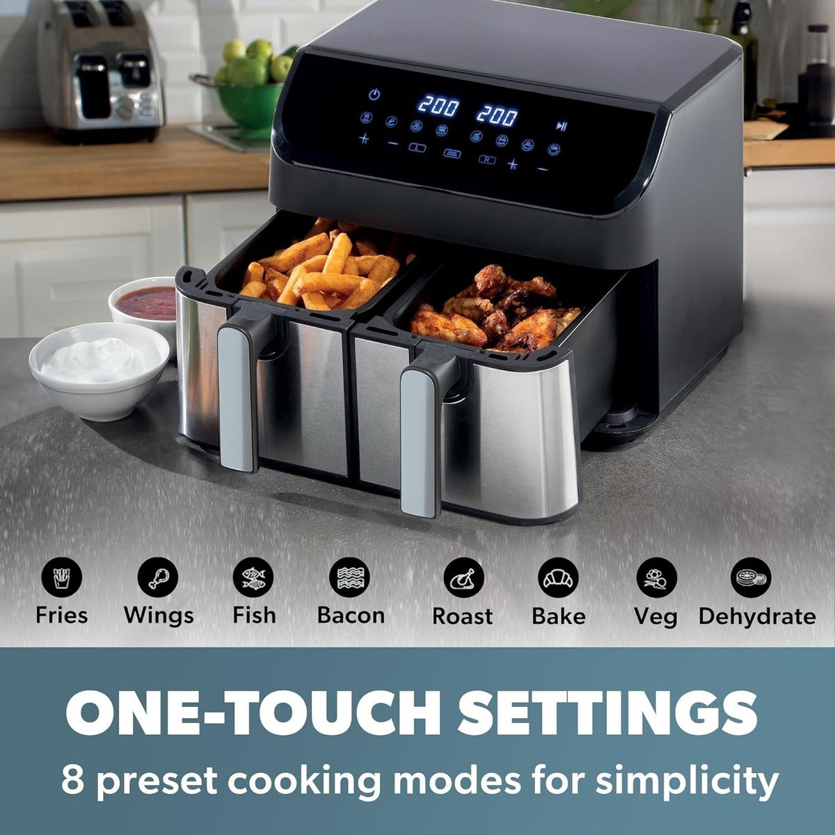 Daewoo SDA2616 9L XL Digital Double Drawer Air Fryer