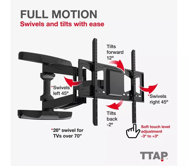 TTAP TTD604DA7 Double Arm Full Motion TV Wall Mount up to 85"