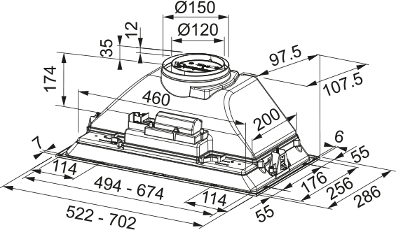 Franke FBI 525 XS HCS Box Built-in hood cm. 52 - satin stainless steel