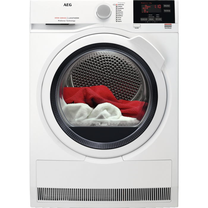 AEG T6DBG821N Freestanding Condenser Tumble Dryer with Prosense Technology, 8kg Load, White