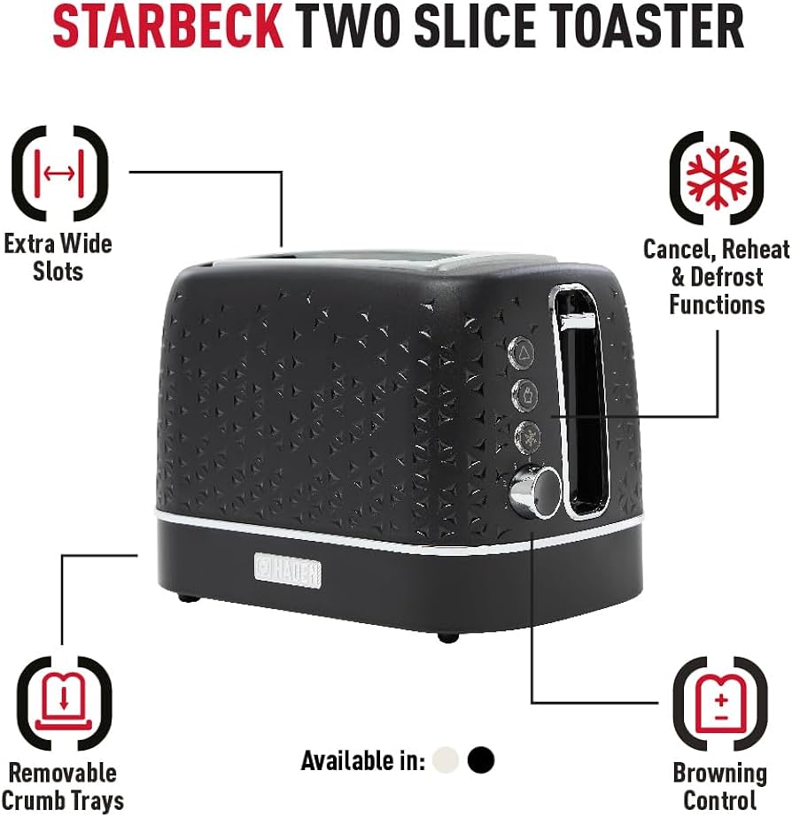 Haden Starbeck Black 2 Slice Toaster