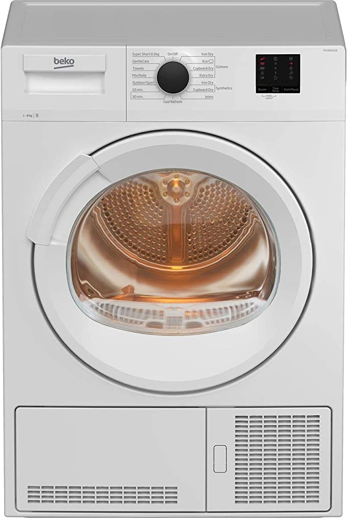 Beko DTLCE80121W White, 8Kg Sensor Condenser Tumble Dryer B Glass Door