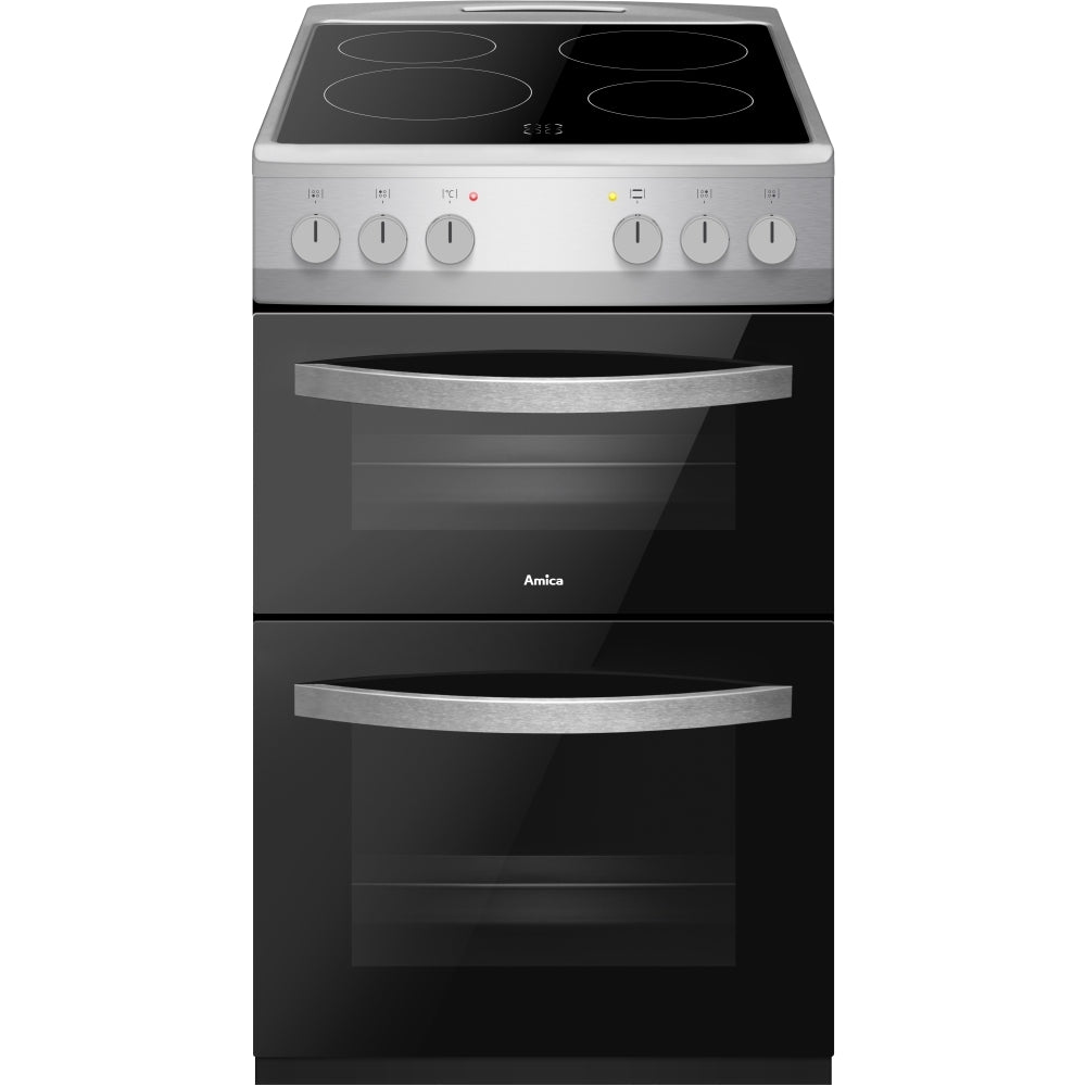 Amica AFC502SS twin cavity 50cm wide cooker with ceramic hob - silver