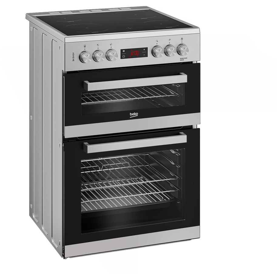 Beko EDC634S 60cm Double Oven Electric Cooker with Ceramic Hob - Silver