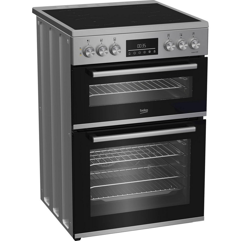 Beko EDC6731S 60cm Double Oven Electric Cooker with Vitroceramic Hob - Silver EDC6731S