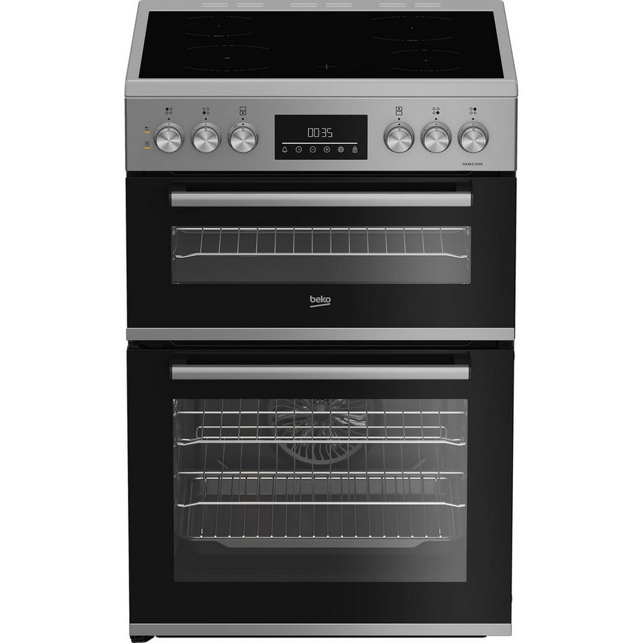 Beko EDC6731S 60cm Double Oven Electric Cooker with Vitroceramic Hob - Silver EDC6731S