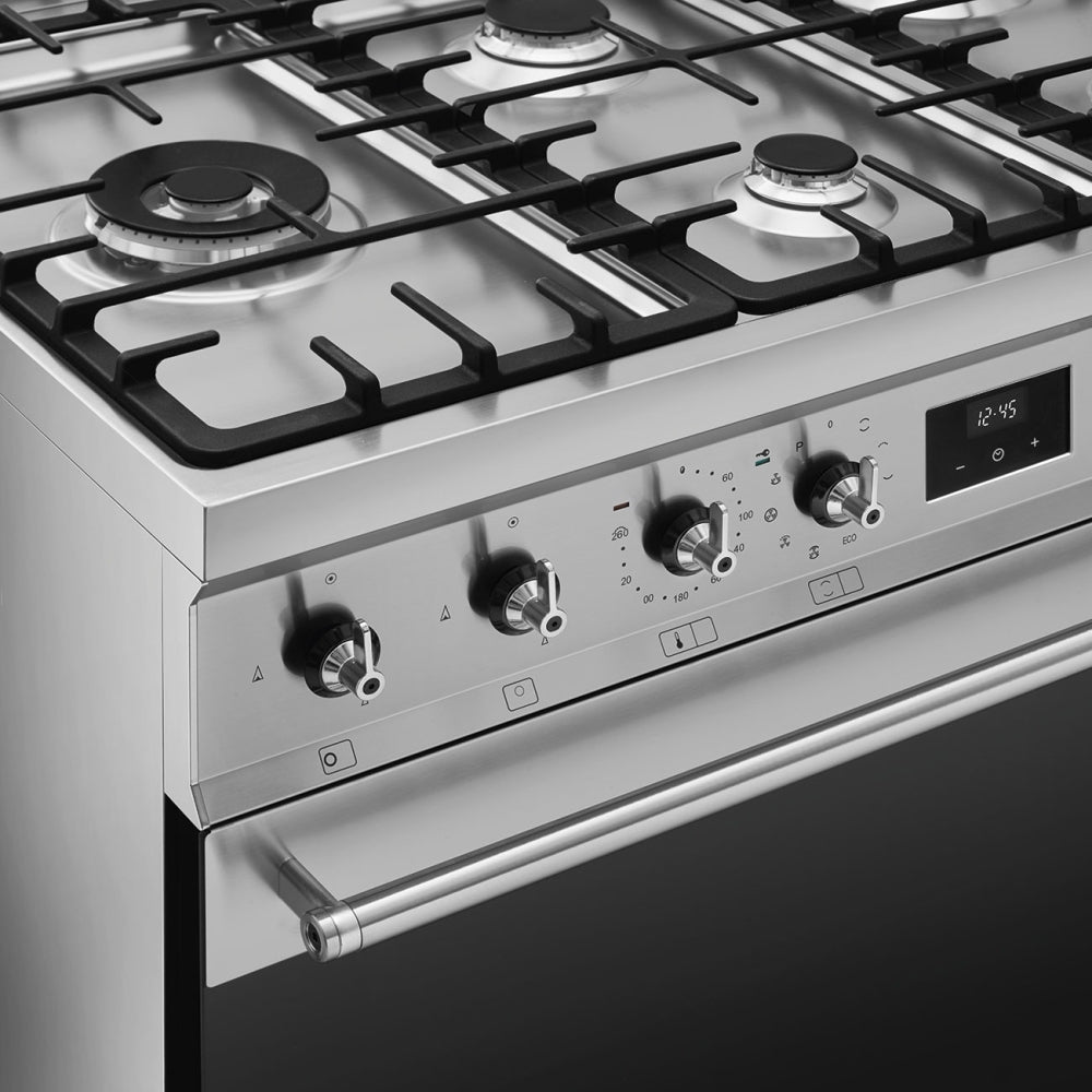 Smeg C92GPX2 90x60 cm Symphony Classic Dual fuel Cooker with Gas Hob - Stainless Stee