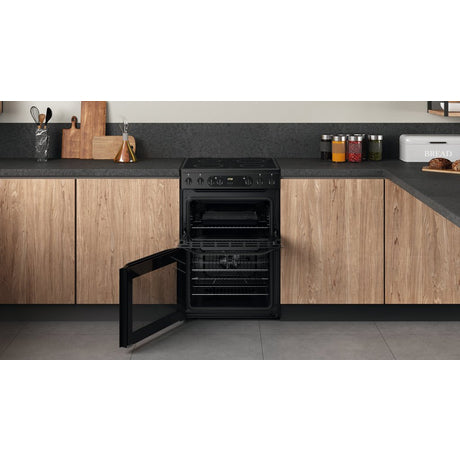 Hotpoint HDEU67V9C2B/UK 60cm Double Oven Electric Cooker with Ceramic Hob - Black