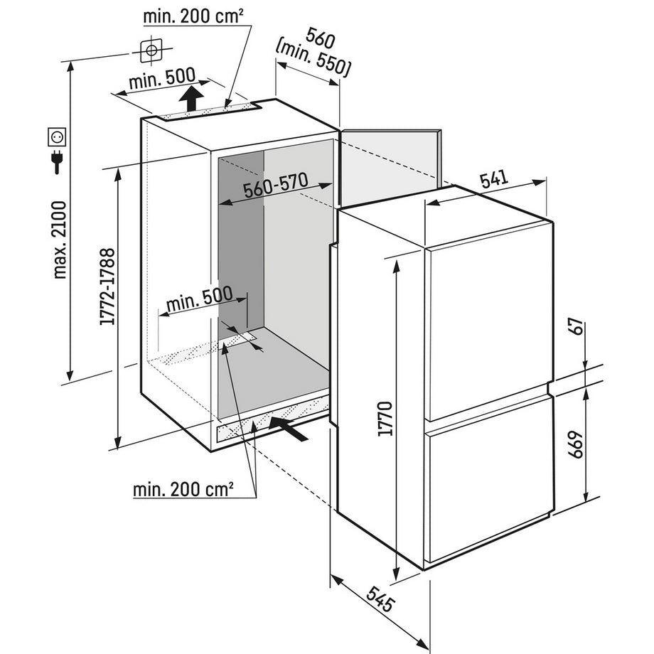 Liebherr ICSE5103 54.1cm 70/30 Integrated SmartFrost Fridge Freezer