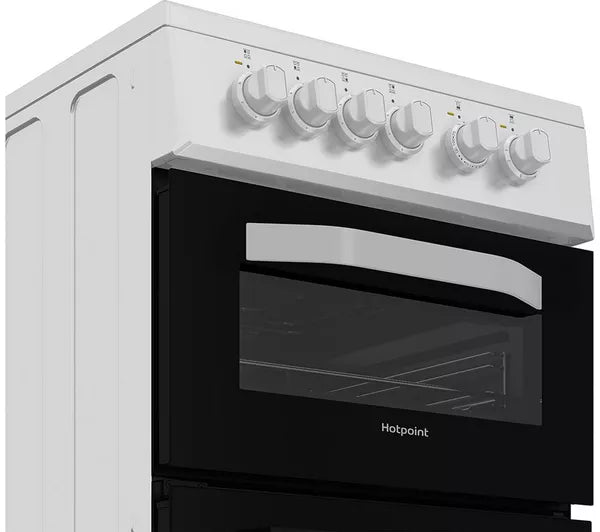 Hotpoint HTE5VCW 50cm Double Oven Electric Cooker with Ceramic Hob - White