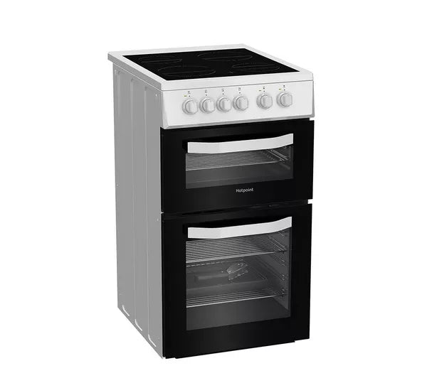 Hotpoint HTE5VCW 50cm Double Oven Electric Cooker with Ceramic Hob - White