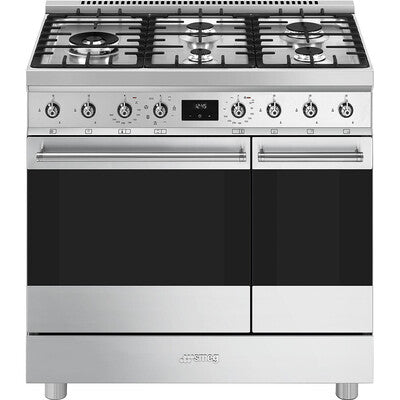 Smeg C92GPX2 90x60 cm Symphony Classic Dual fuel Cooker with Gas Hob - Stainless Stee