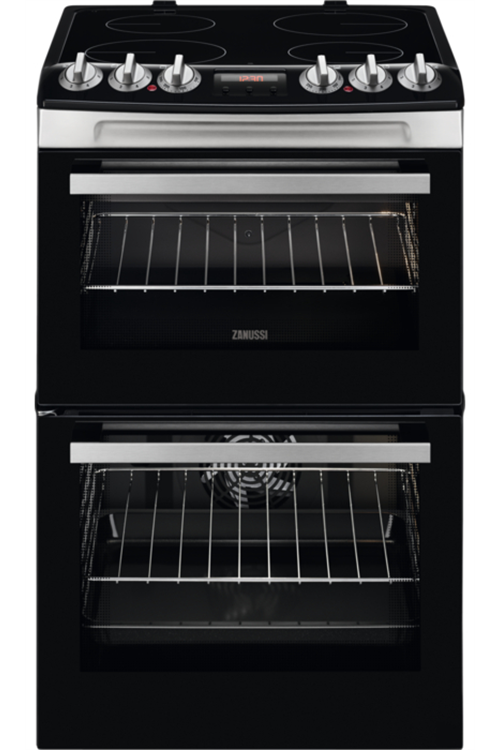 Zanussi ZCV46250XA 55cm Double Oven Electric Cooker With Ceramic Hob - stainless