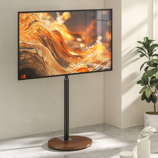 FSC Oak TTap Floor Pedestal TV stand with a sleek, modern design and open storage space for media devices and accessories.