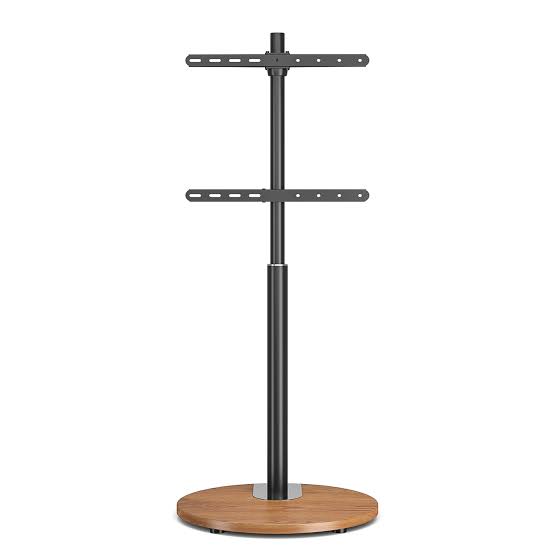 FSC Oak Floor Pedestal TV stand by TTap with open shelves and a sturdy design for supporting flat-screen TVs.