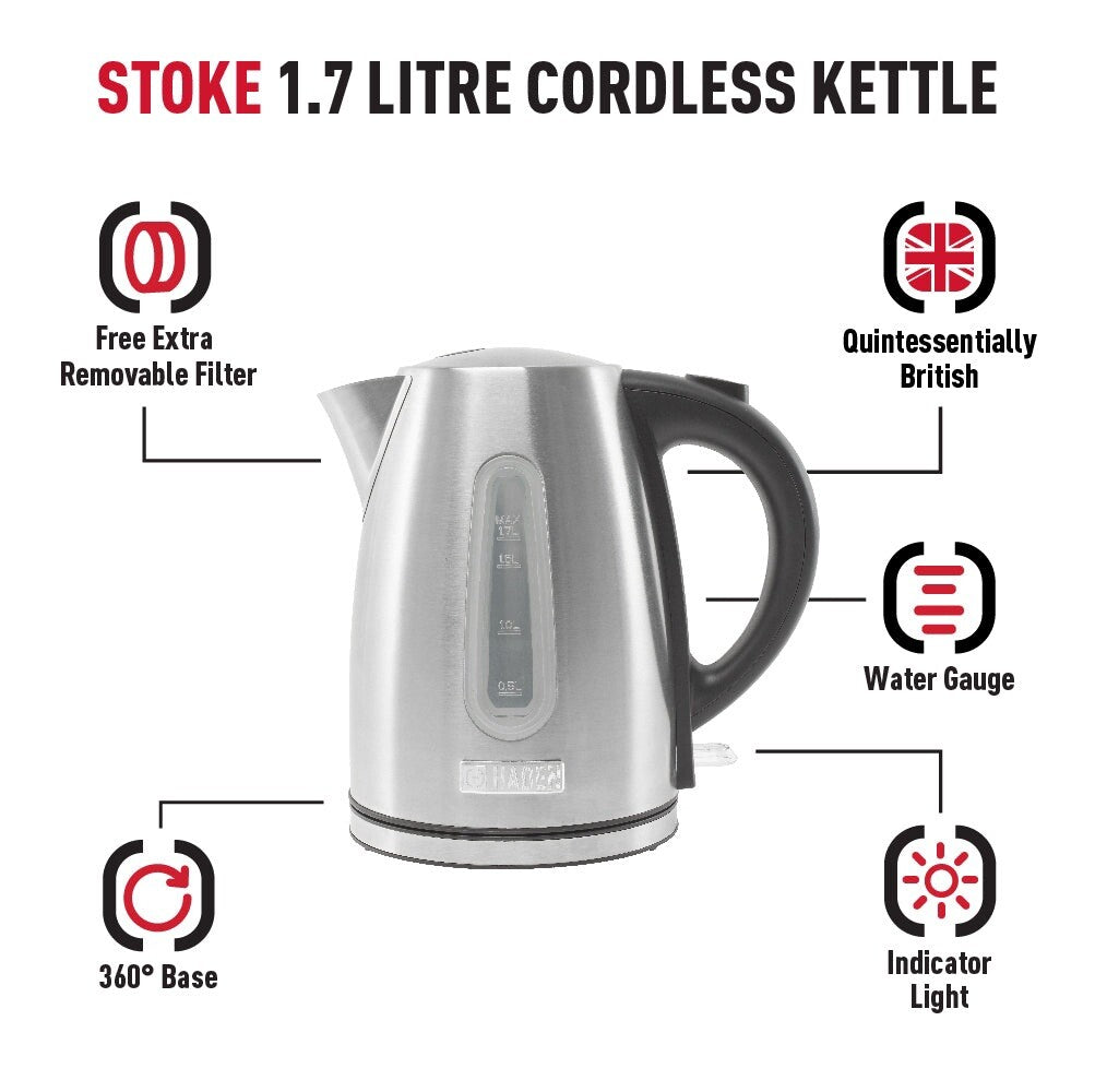 Haden Stoke 1.7L Electric Kettle - Brushed Stainless Steel